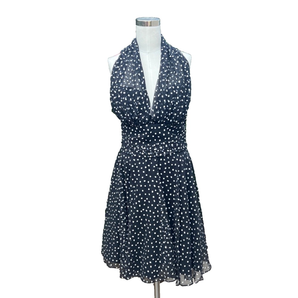 Vintage Halter Dress Black‎ & White Polka Dot Cocktail 80/90's Late Edition USA